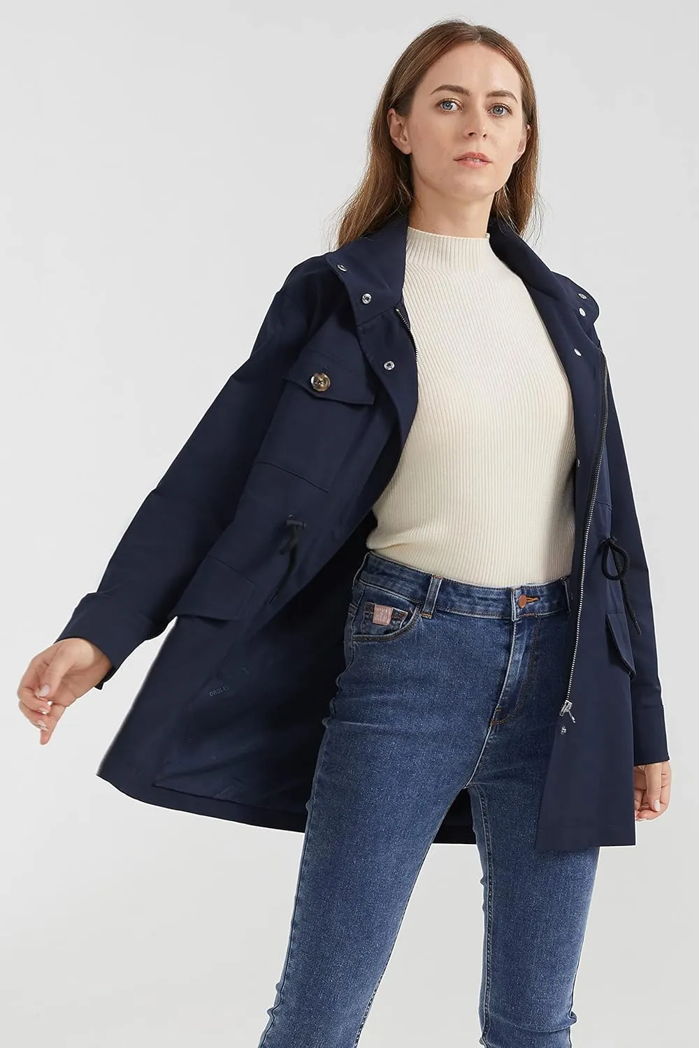 Orolay Women's Short Windproof Trench Coat Outdoor Lightweight Hooded Coat