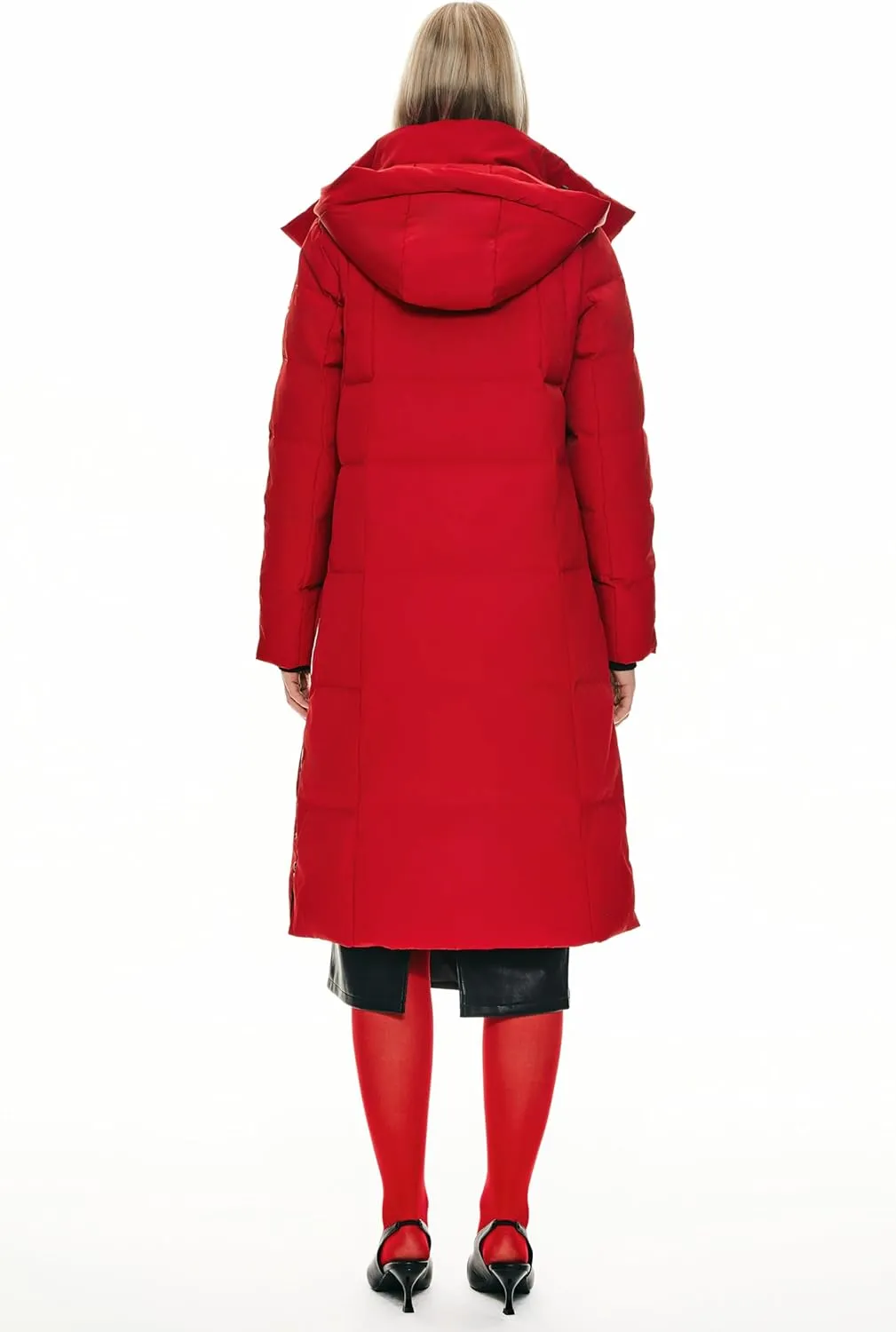 Orolay Women's Thickened Long Down Jacket Winter Down Coat Hooded Puffer Jacket with Side Zipper