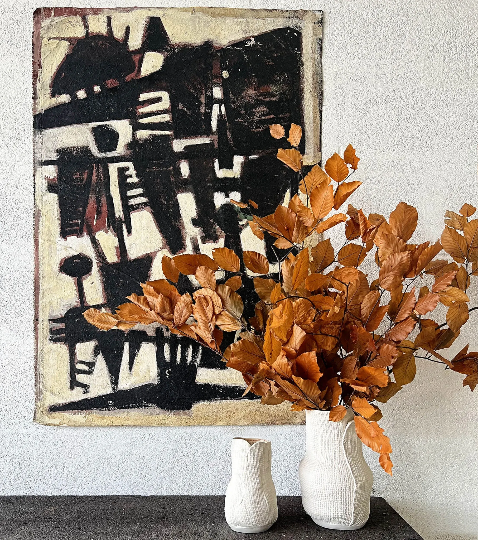 Pair of Abstract Oil Canvas Paintings, Florence, Italy, C. 20th Century