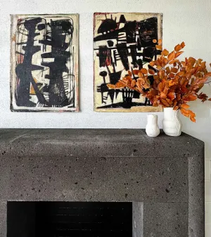 Pair of Abstract Oil Canvas Paintings, Florence, Italy, C. 20th Century