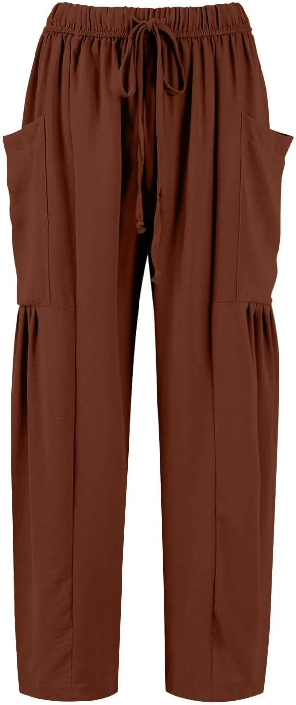 Palazzo Pants for Women Linen Casual Summer Drawstring Elastic Waist Pants Wide Leg High Waisted Solid Trousers 2025