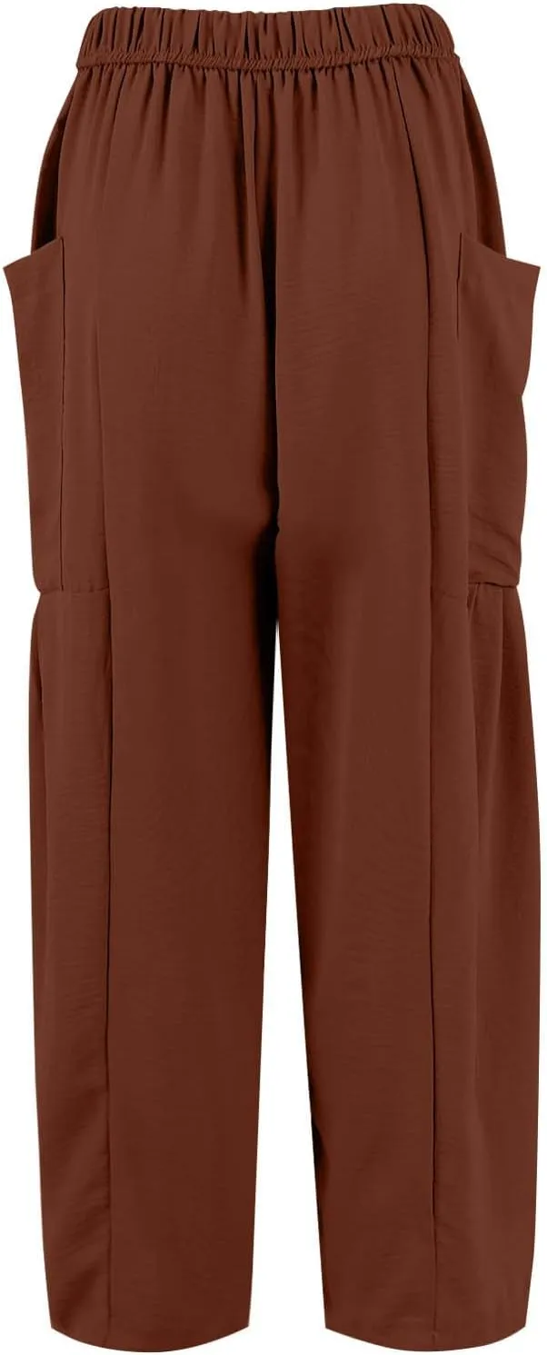 Palazzo Pants for Women Linen Casual Summer Drawstring Elastic Waist Pants Wide Leg High Waisted Solid Trousers 2025