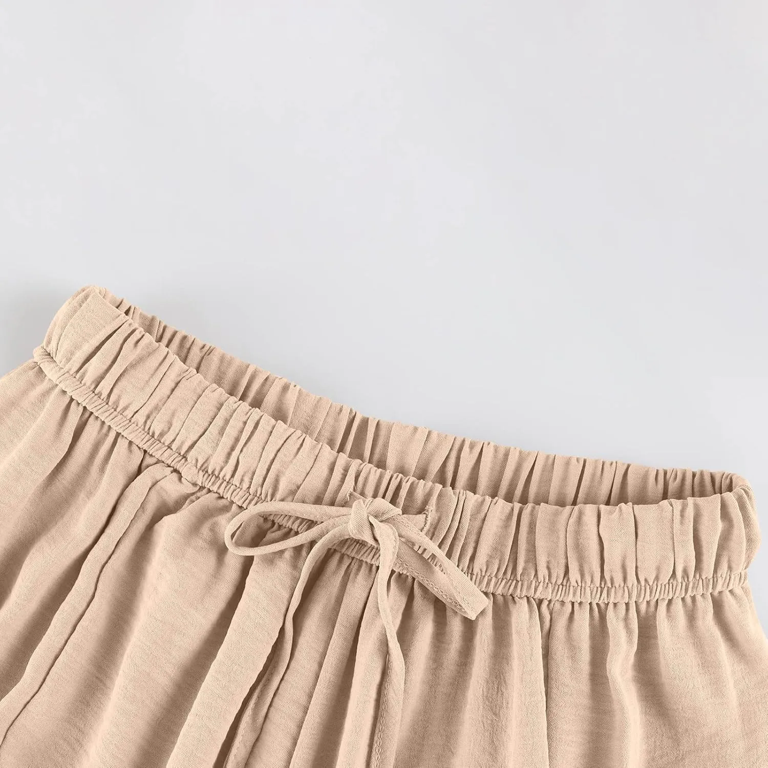 Palazzo Pants for Women Linen Casual Summer Drawstring Elastic Waist Pants Wide Leg High Waisted Solid Trousers 2025