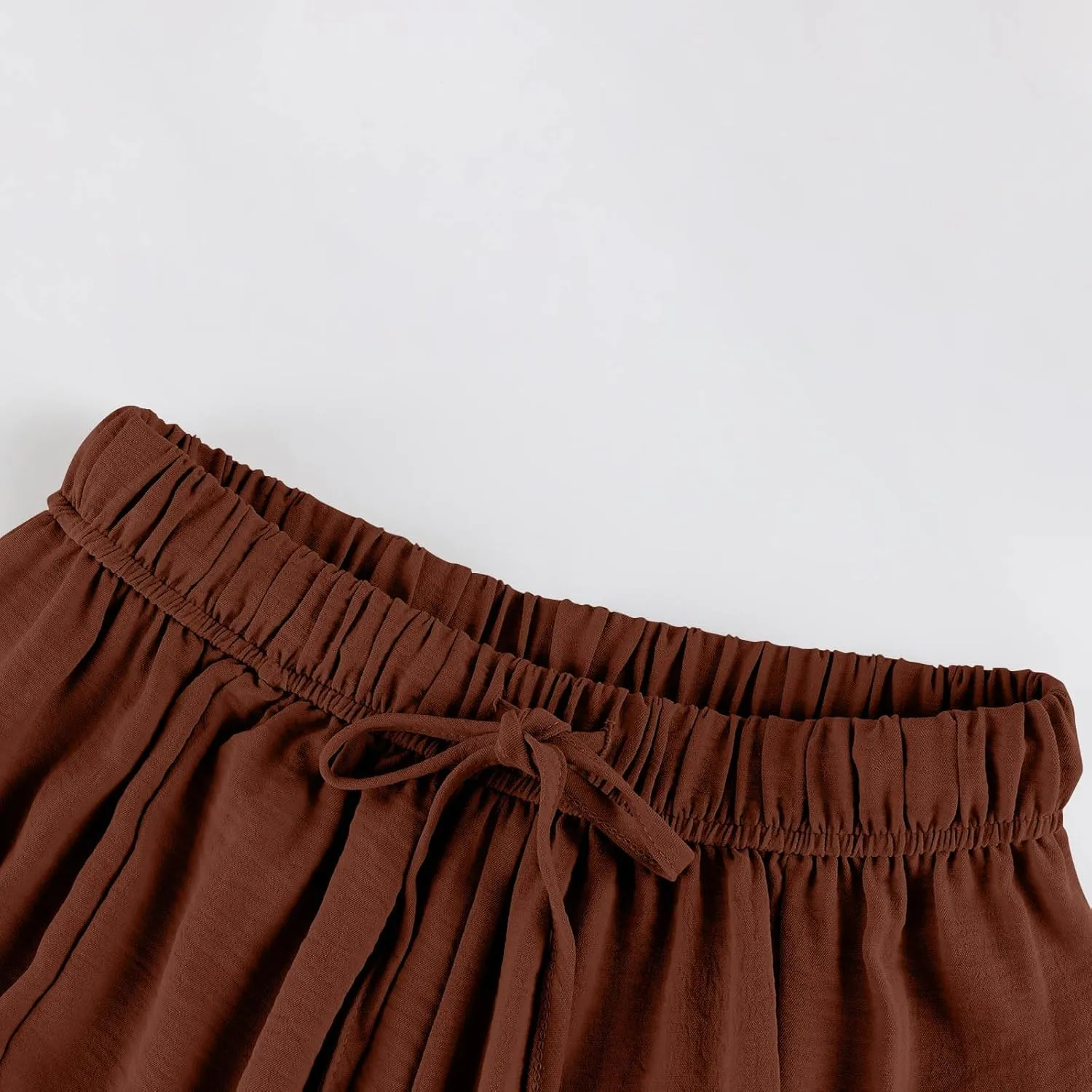 Palazzo Pants for Women Linen Casual Summer Drawstring Elastic Waist Pants Wide Leg High Waisted Solid Trousers 2025
