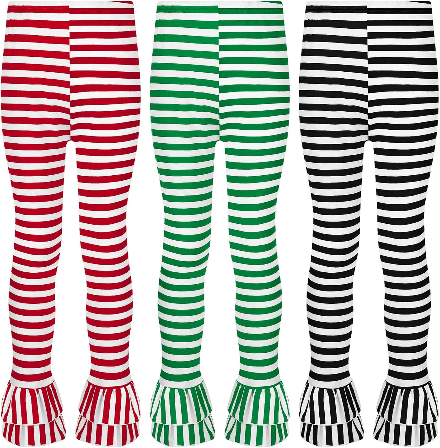 Panitay 3 Pcs Girls Christmas Leggings Christmas Pants Ruffle Flare Leggings Footless Stripe Tights for Girls Toddler