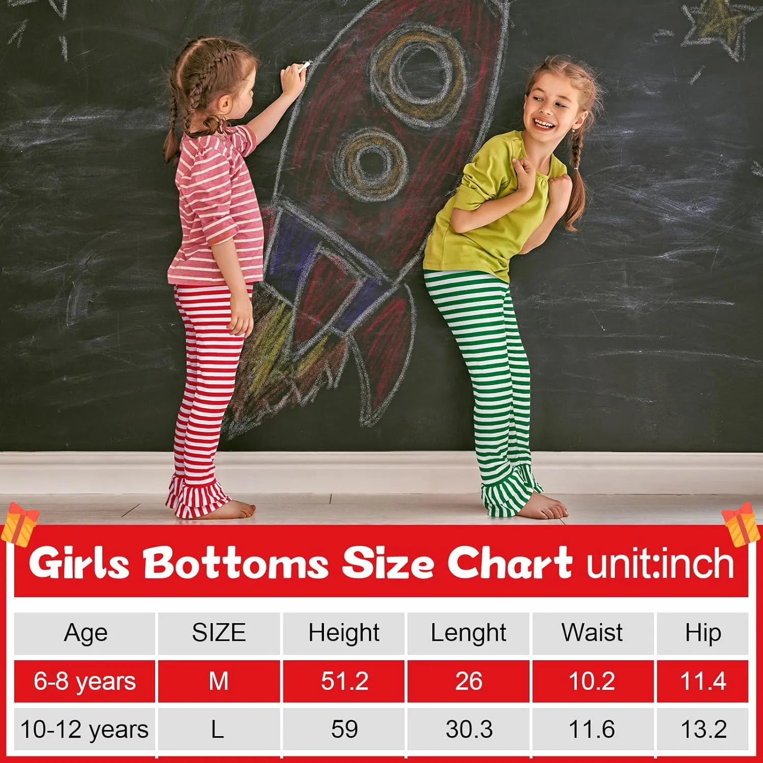 Panitay 3 Pcs Girls Christmas Leggings Christmas Pants Ruffle Flare Leggings Footless Stripe Tights for Girls Toddler