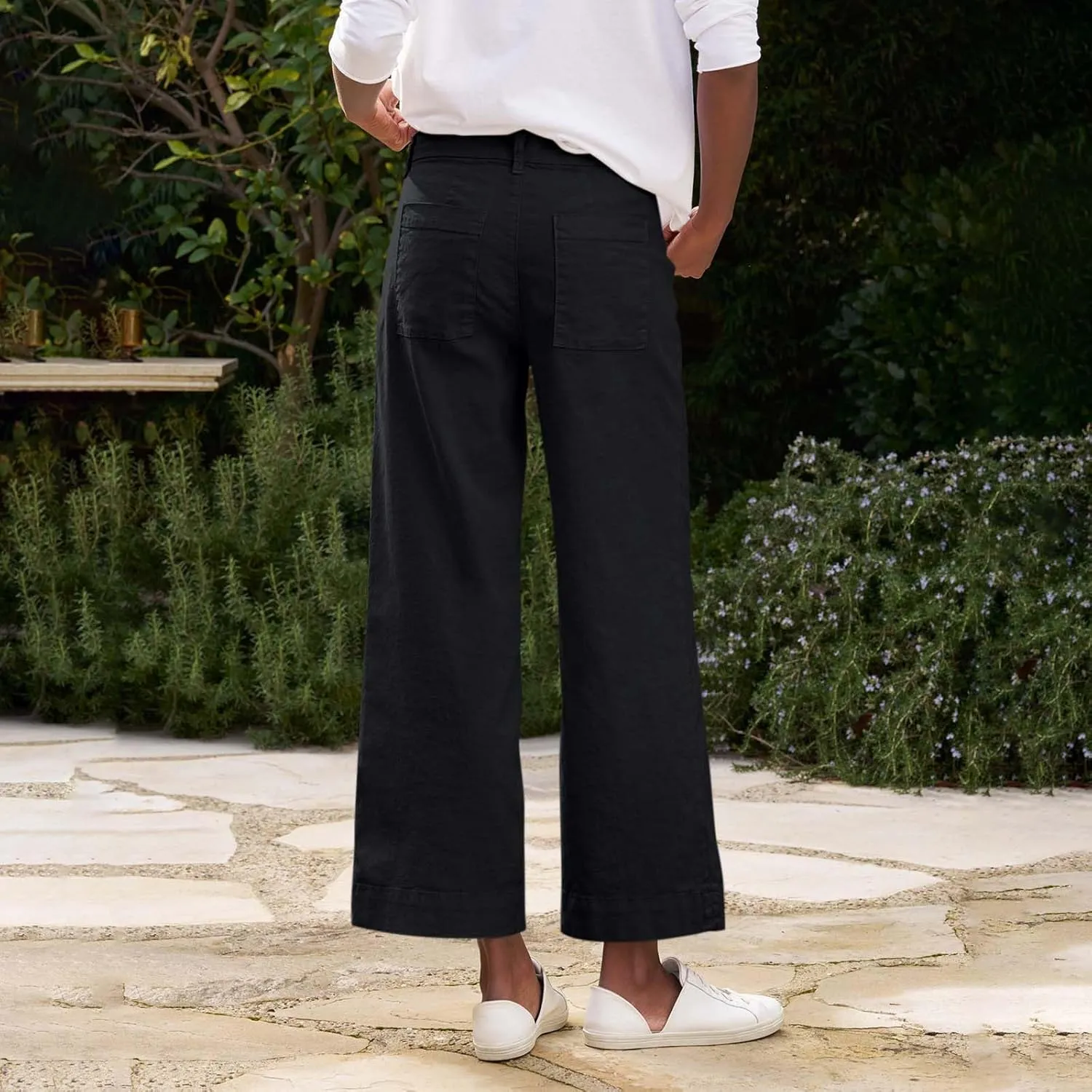 Pants for Women, Linen Straight Leg Peasant Pants WomenS Casual Elastic Waist