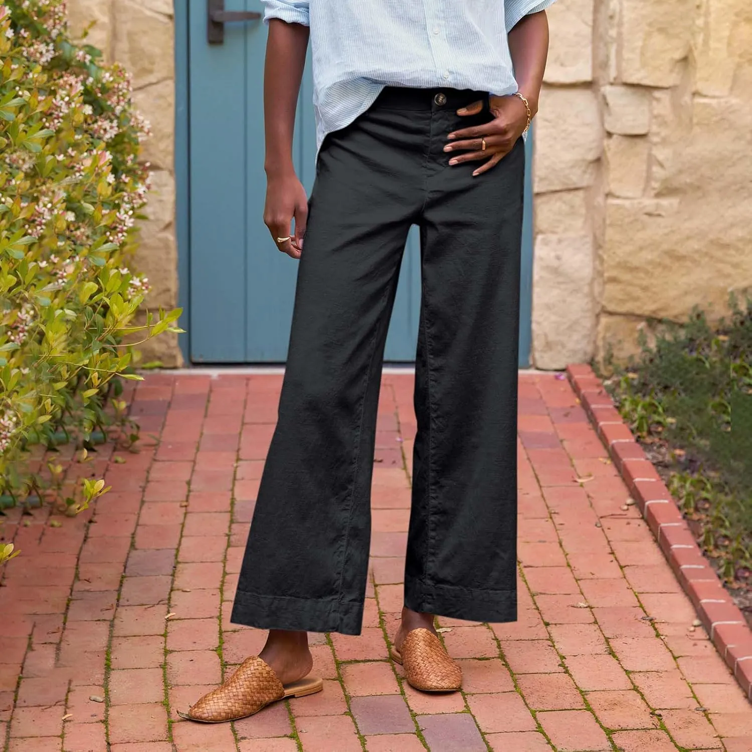 Pants for Women, Linen Straight Leg Peasant Pants WomenS Casual Elastic Waist