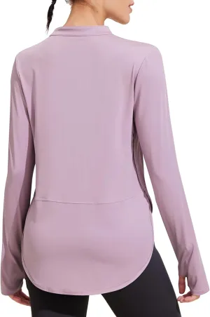 PINSPARK Women's Long Sleeve Workout Tops V Neck Athletic Yoga Shirts with Thumb Holes Quick Dry Gym Tops Loose Fit