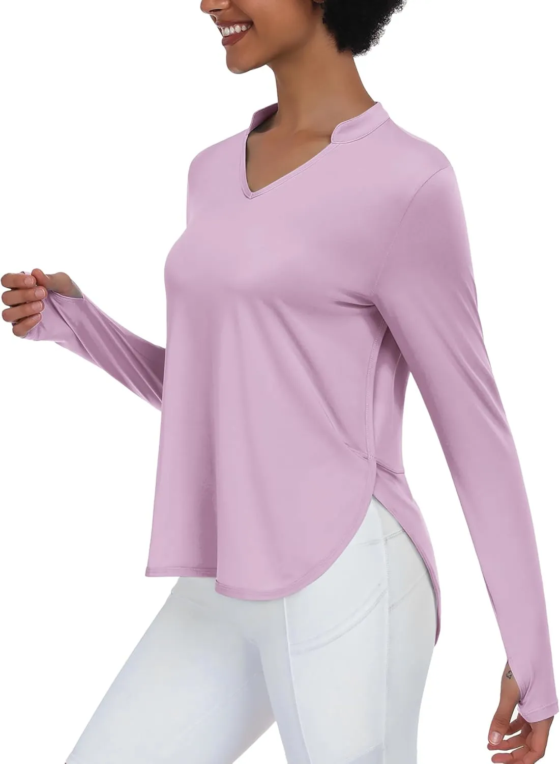 PINSPARK Women's Long Sleeve Workout Tops V Neck Athletic Yoga Shirts with Thumb Holes Quick Dry Gym Tops Loose Fit