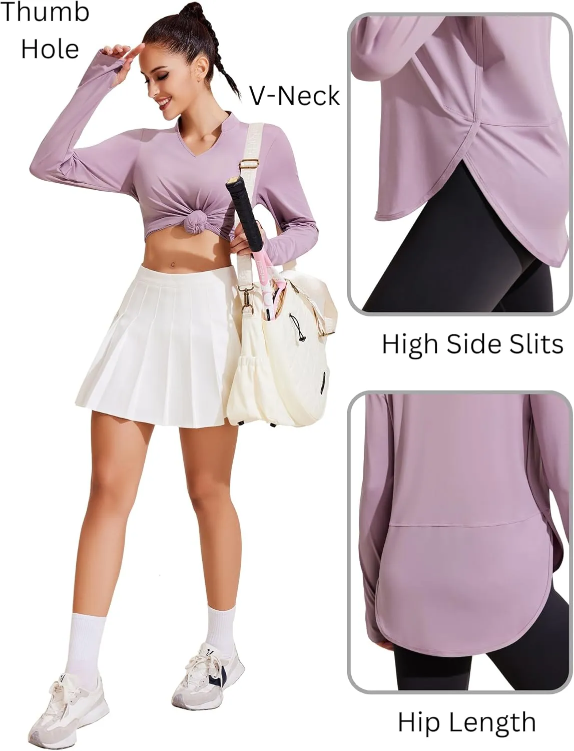 PINSPARK Women's Long Sleeve Workout Tops V Neck Athletic Yoga Shirts with Thumb Holes Quick Dry Gym Tops Loose Fit