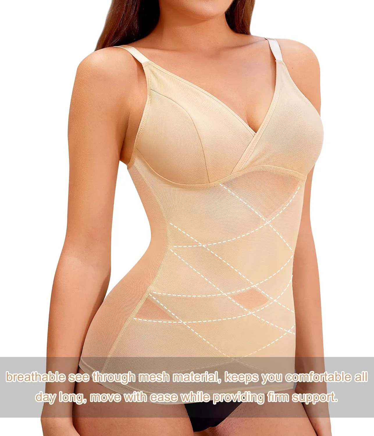 QACIVIQ Body Shaper for Women Tummy Control Shapewear Compression Tanks Cami Tops V-Neck Camisoles with Built in Bra