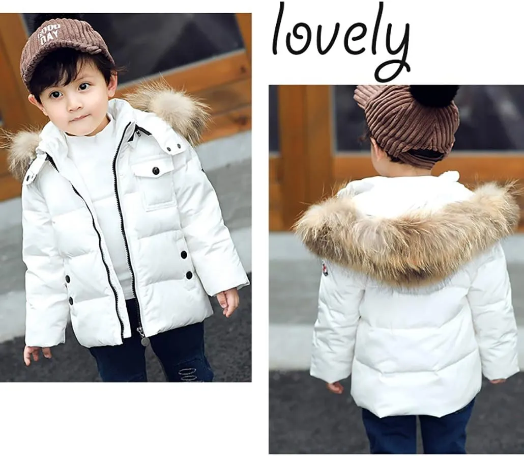 SANMIO Baby Boys Girls Two Piece Snowsuit, Toddler Winter Hooded Puffer Down Jacket Coat with Ski Bib