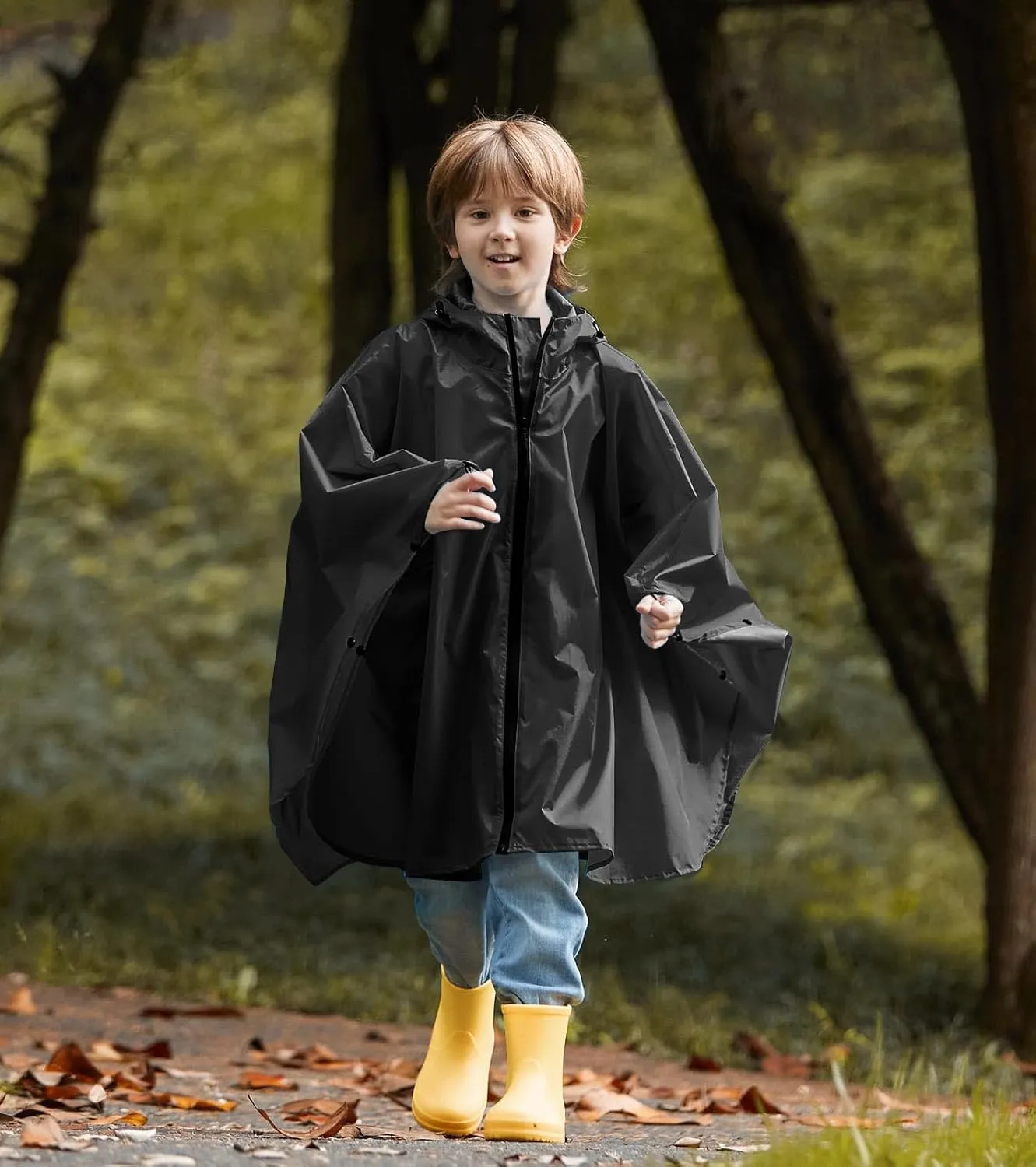 SaphiRose Lightweight Kids Rain Poncho Waterproof Jacket Zipper Up Rain Coat