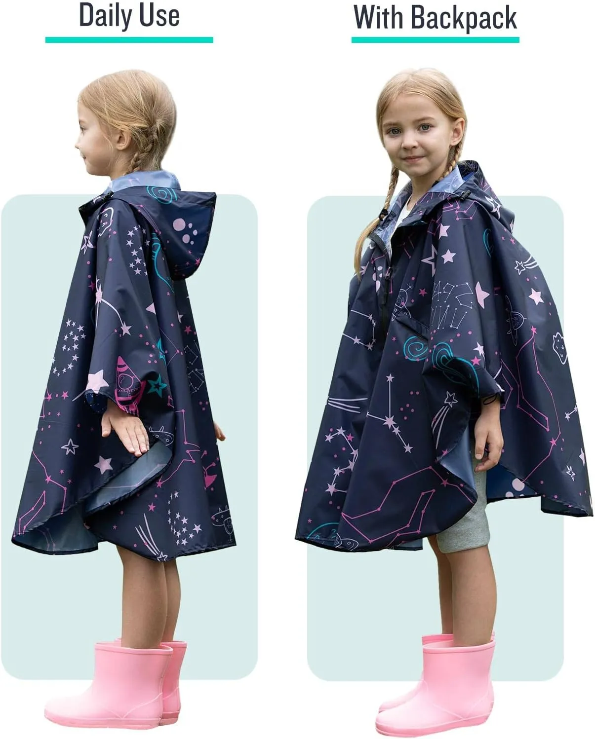 SaphiRose Lightweight Kids Rain Poncho Waterproof Jacket Zipper Up Rain Coat