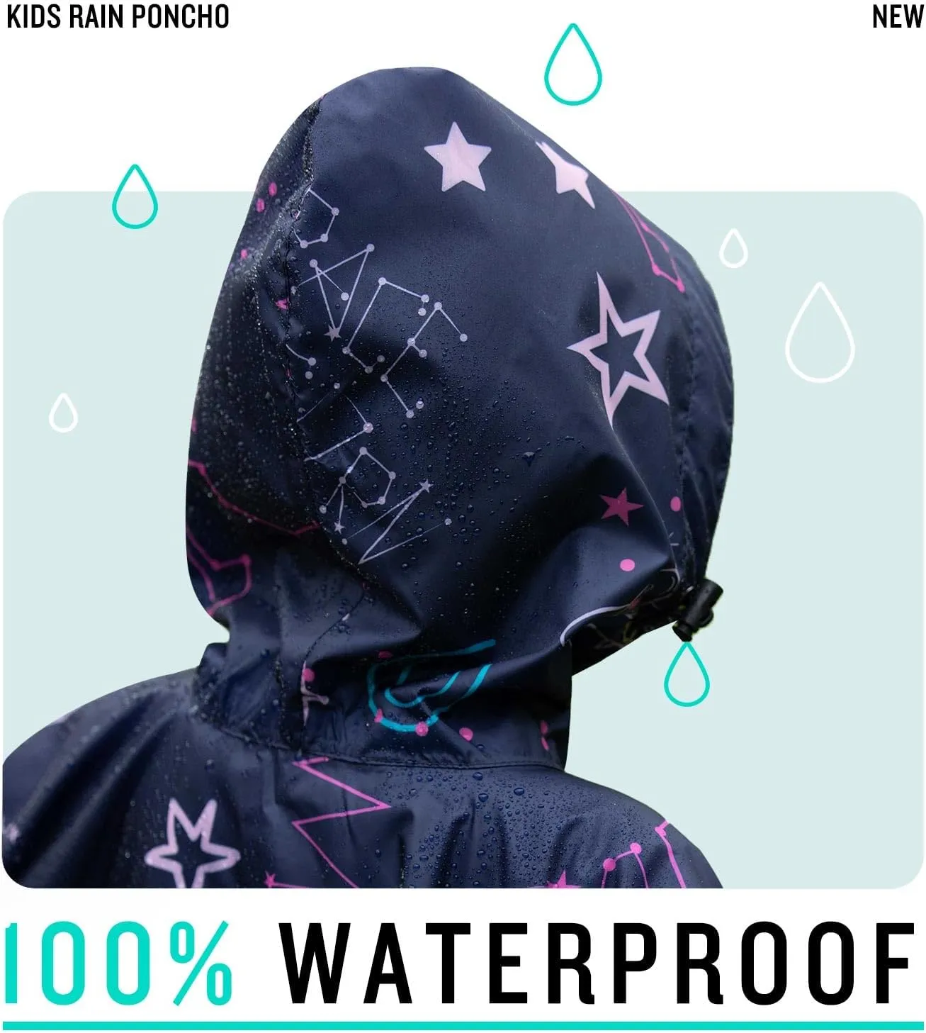 SaphiRose Lightweight Kids Rain Poncho Waterproof Jacket Zipper Up Rain Coat