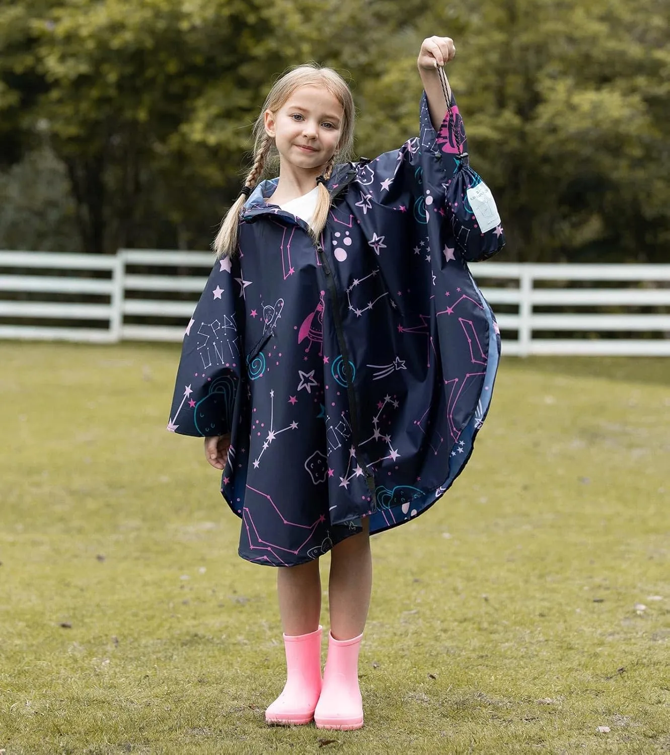 SaphiRose Lightweight Kids Rain Poncho Waterproof Jacket Zipper Up Rain Coat