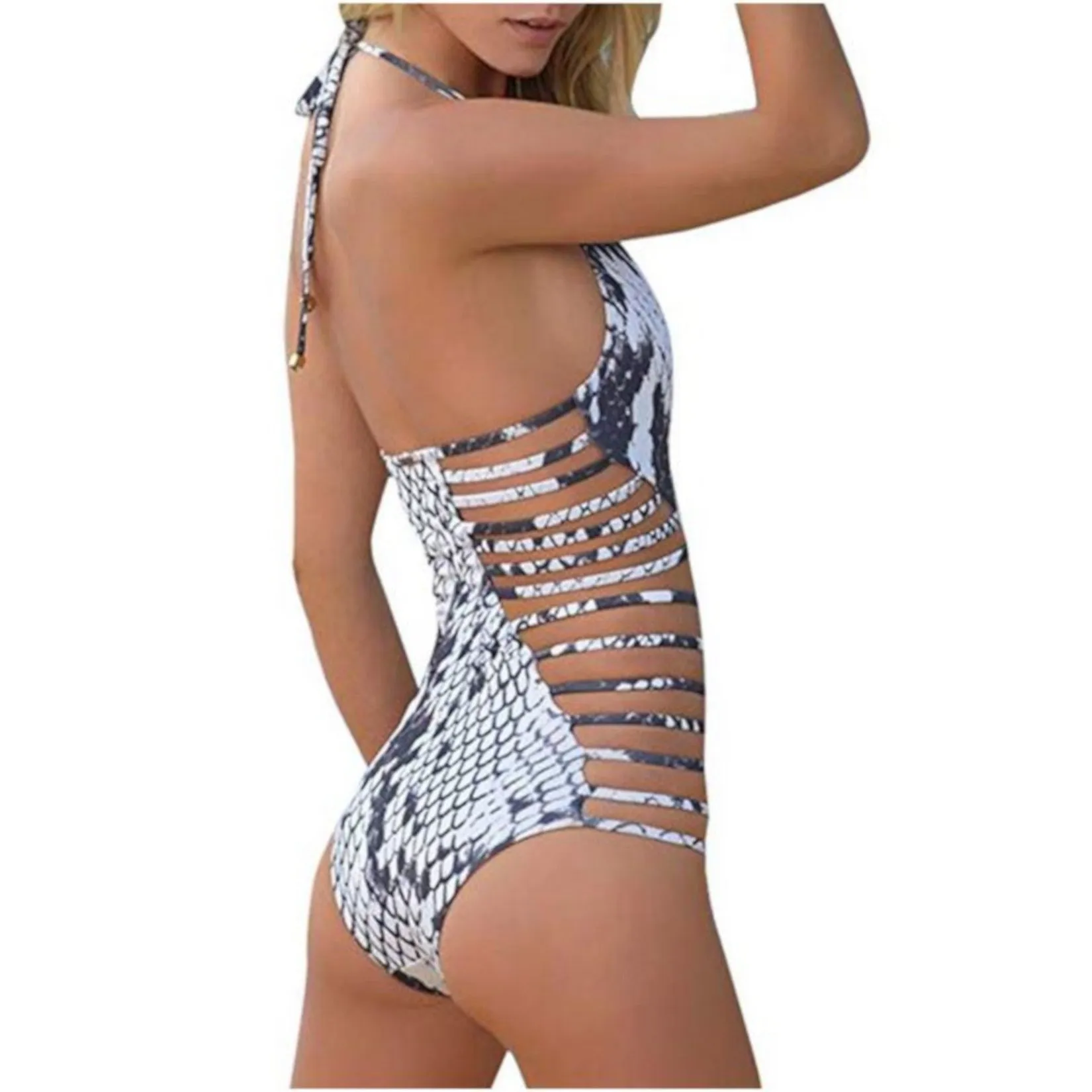 Sexy Animal Print Backless One piece Swimsuit Strappy Monokini