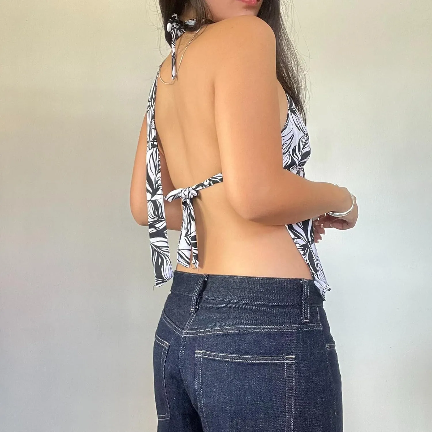Sexy Backless Tops for Women Y2K Polka Dot Print Deep V Neck Halter Tie Back Camisole Spaghetti Strap Going Out Tops
