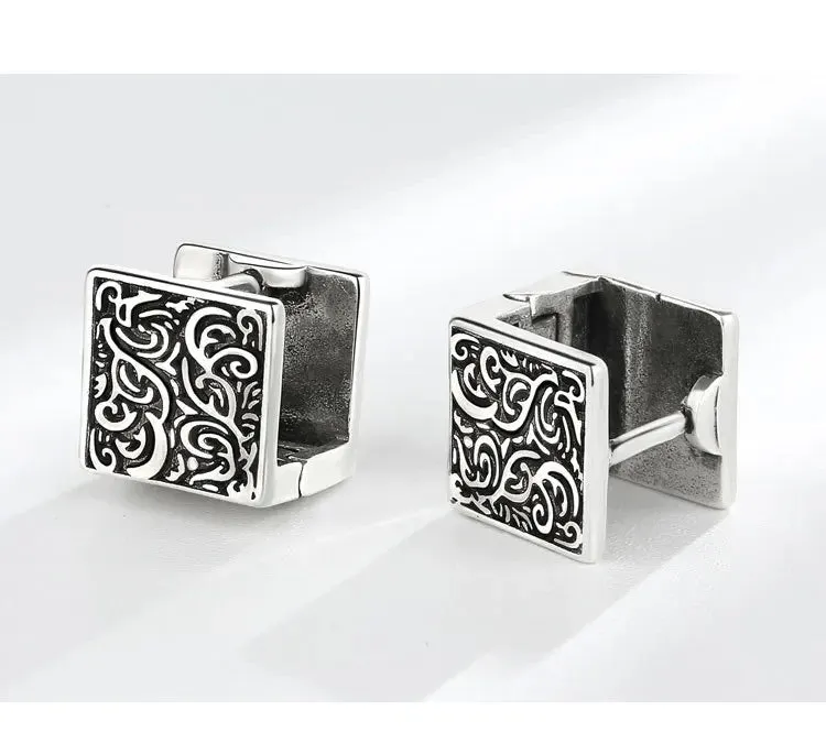 Silver Geometric Punk Rock Stud Earrings – Unisex Copper Jewelry for Parties, Festivals, and Everyday Flair