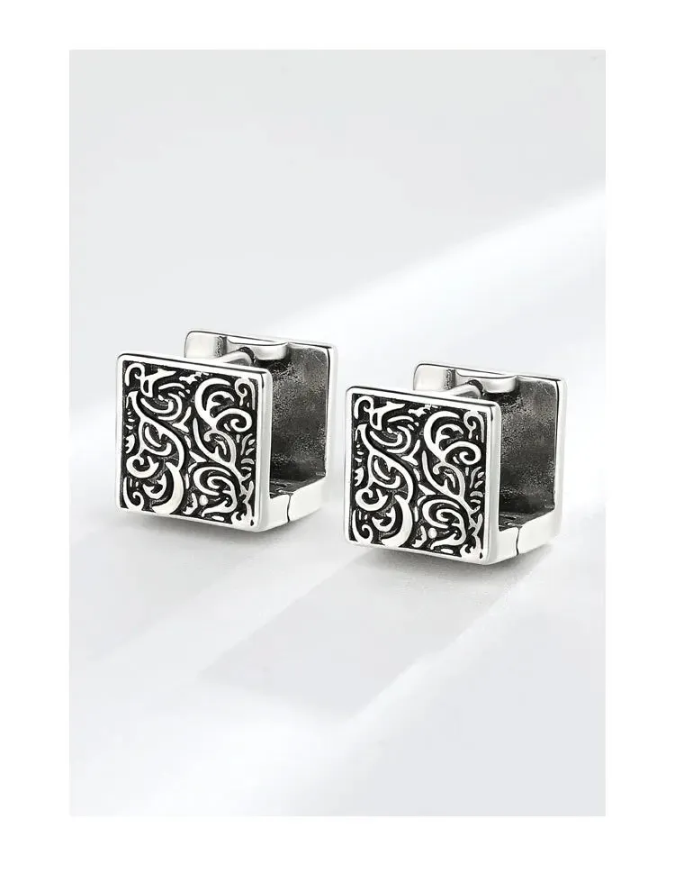 Silver Geometric Punk Rock Stud Earrings – Unisex Copper Jewelry for Parties, Festivals, and Everyday Flair