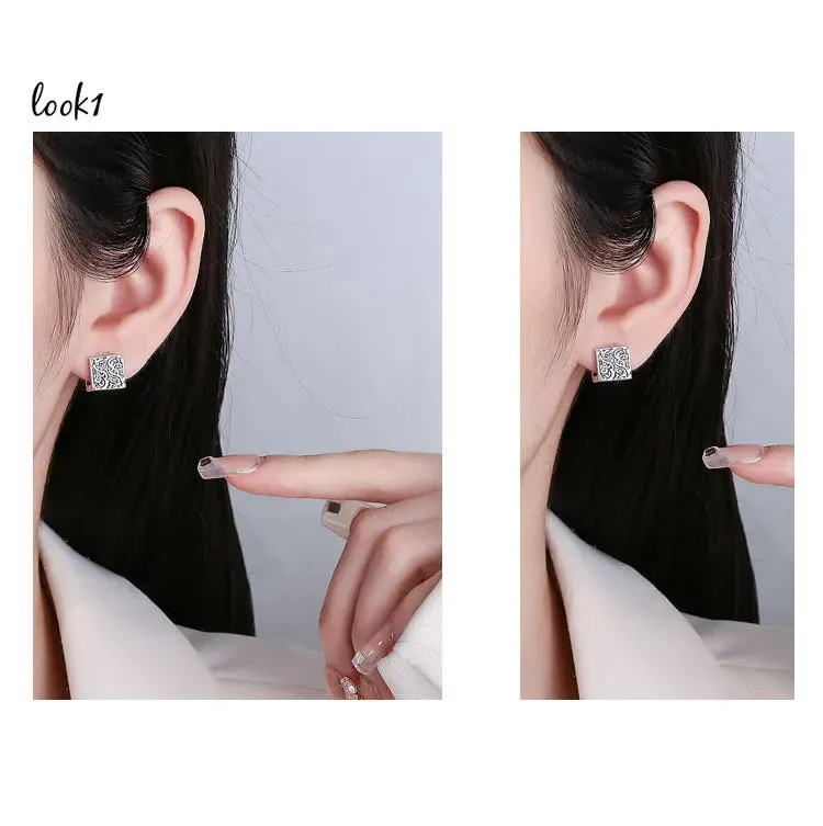 Silver Geometric Punk Rock Stud Earrings – Unisex Copper Jewelry for Parties, Festivals, and Everyday Flair