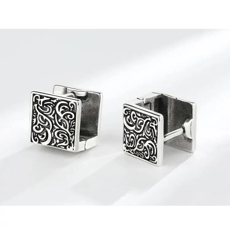 Silver Geometric Punk Rock Stud Earrings – Unisex Copper Jewelry for Parties, Festivals, and Everyday Flair