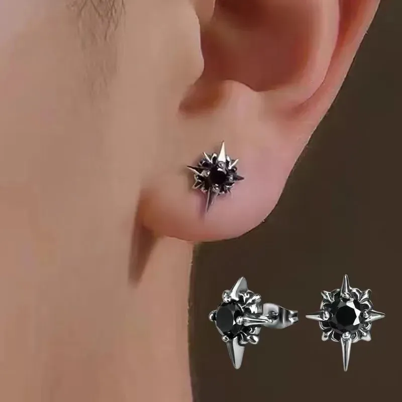 Silver Geometric Punk Rock Stud Earrings – Unisex Copper Jewelry for Parties, Festivals, and Everyday Flair