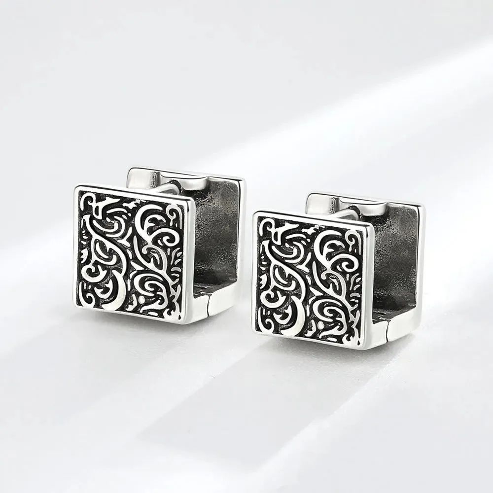 Silver Geometric Punk Rock Stud Earrings – Unisex Copper Jewelry for Parties, Festivals, and Everyday Flair