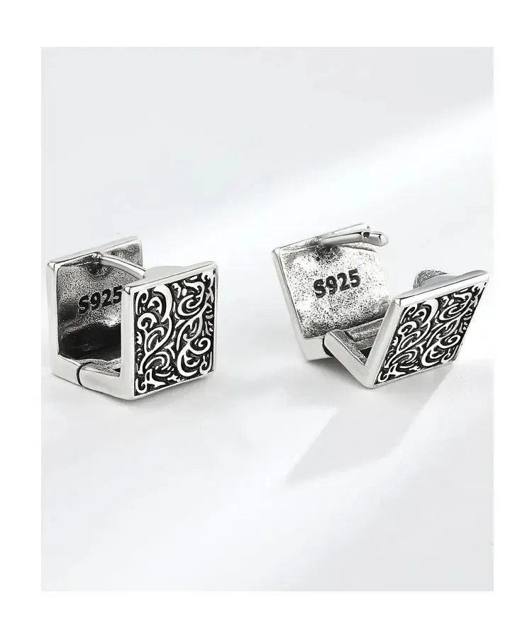 Silver Geometric Punk Rock Stud Earrings – Unisex Copper Jewelry for Parties, Festivals, and Everyday Flair