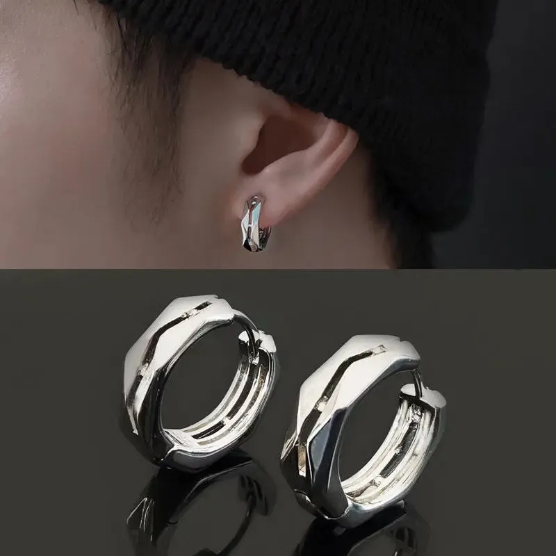 Silver Geometric Punk Rock Stud Earrings – Unisex Copper Jewelry for Parties, Festivals, and Everyday Flair