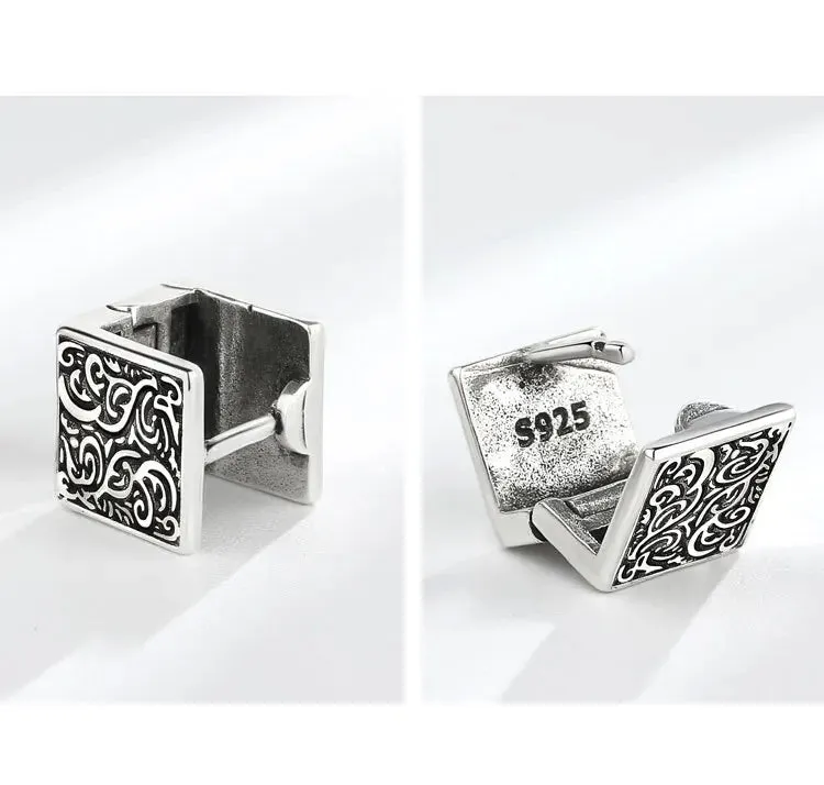Silver Geometric Punk Rock Stud Earrings – Unisex Copper Jewelry for Parties, Festivals, and Everyday Flair