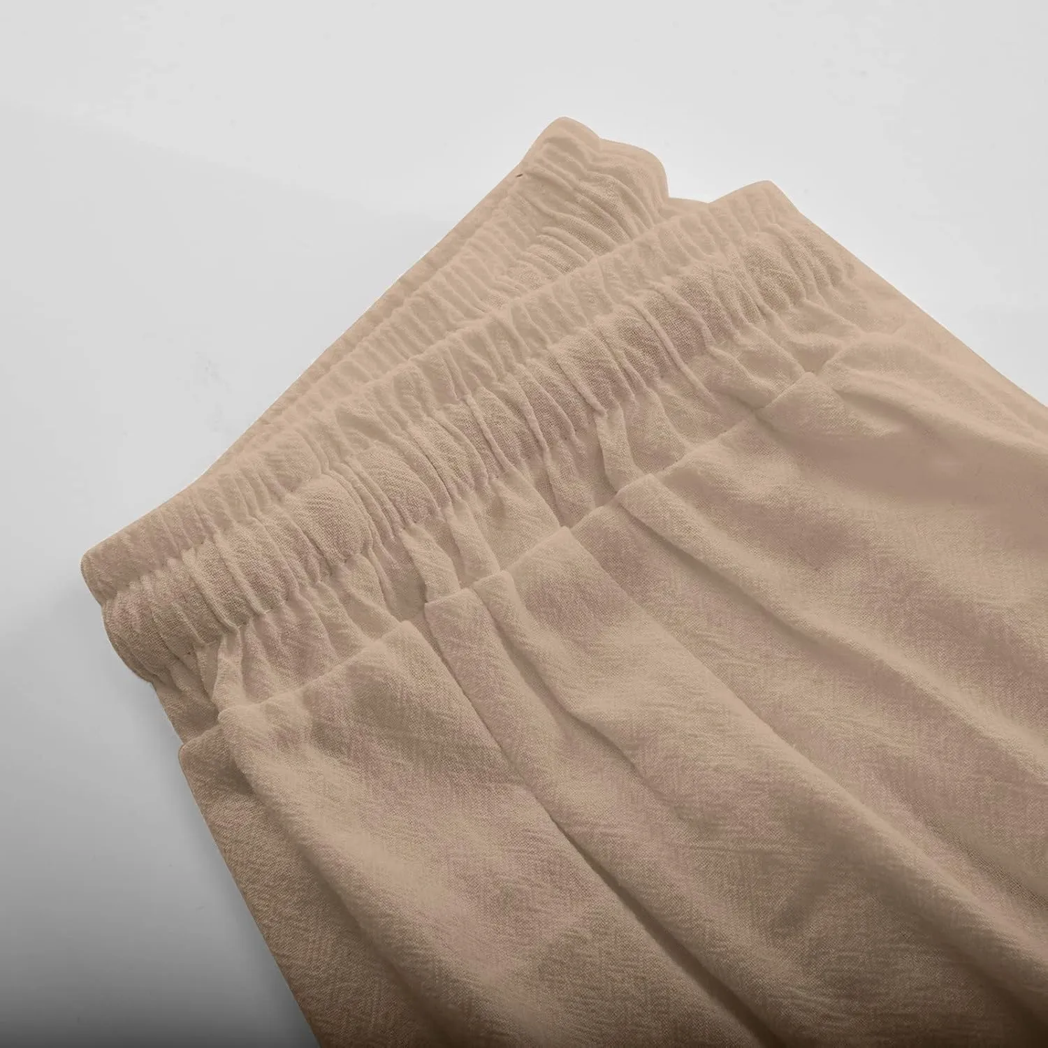 SMIDOW Cotton Linen Cropped Pants for Women Casual Straight Leg Drawstring Elastic Waist Capris Loose Lounge Trousers