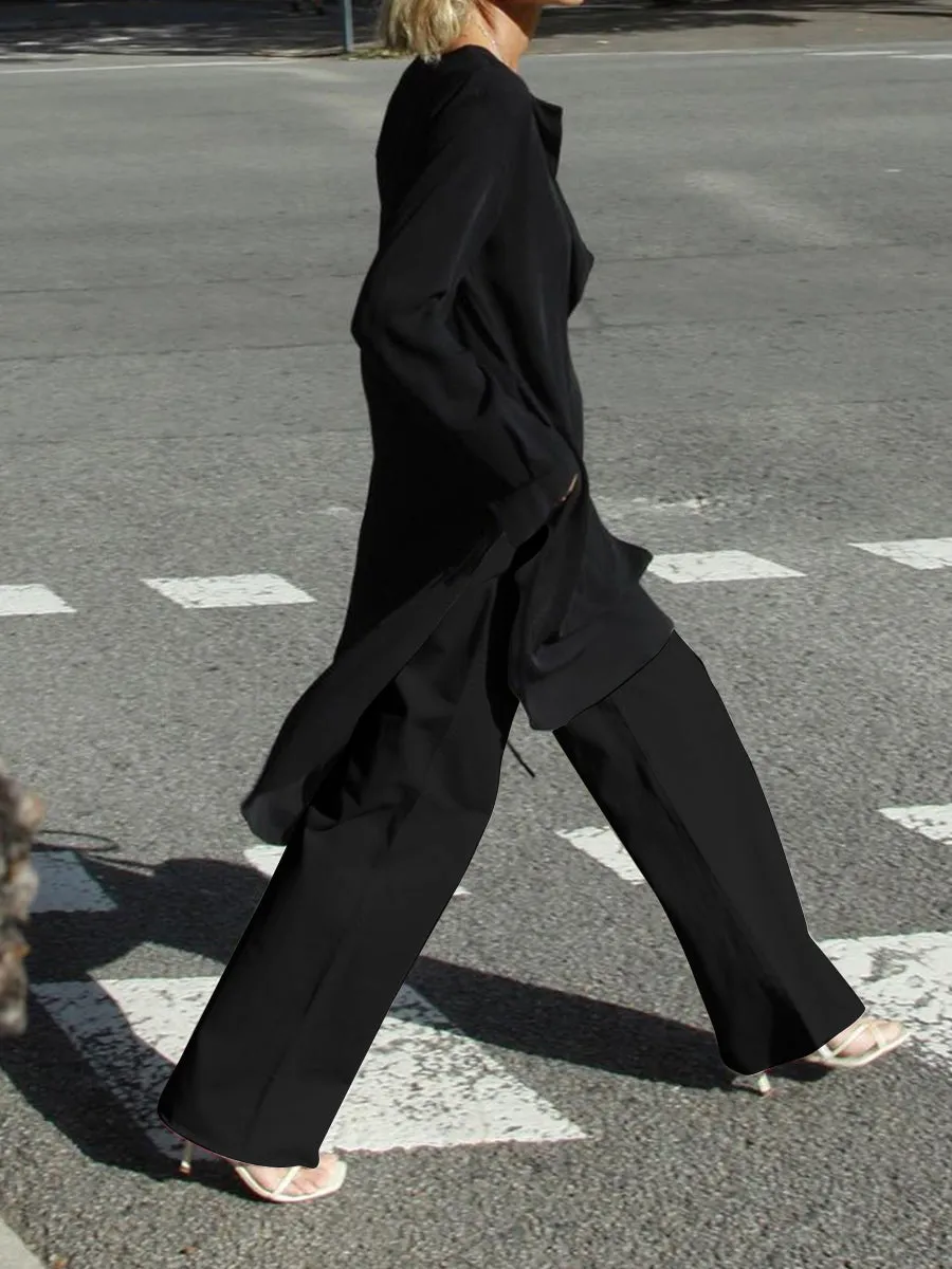Solid Color V-Neck Tie Suit