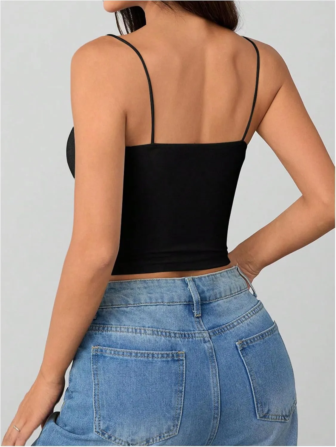 SOLY HUX Women's Spaghetti Strap Cami Tops Ruched Sleeveless Tight Fitted Camisoles Padded Crop Top