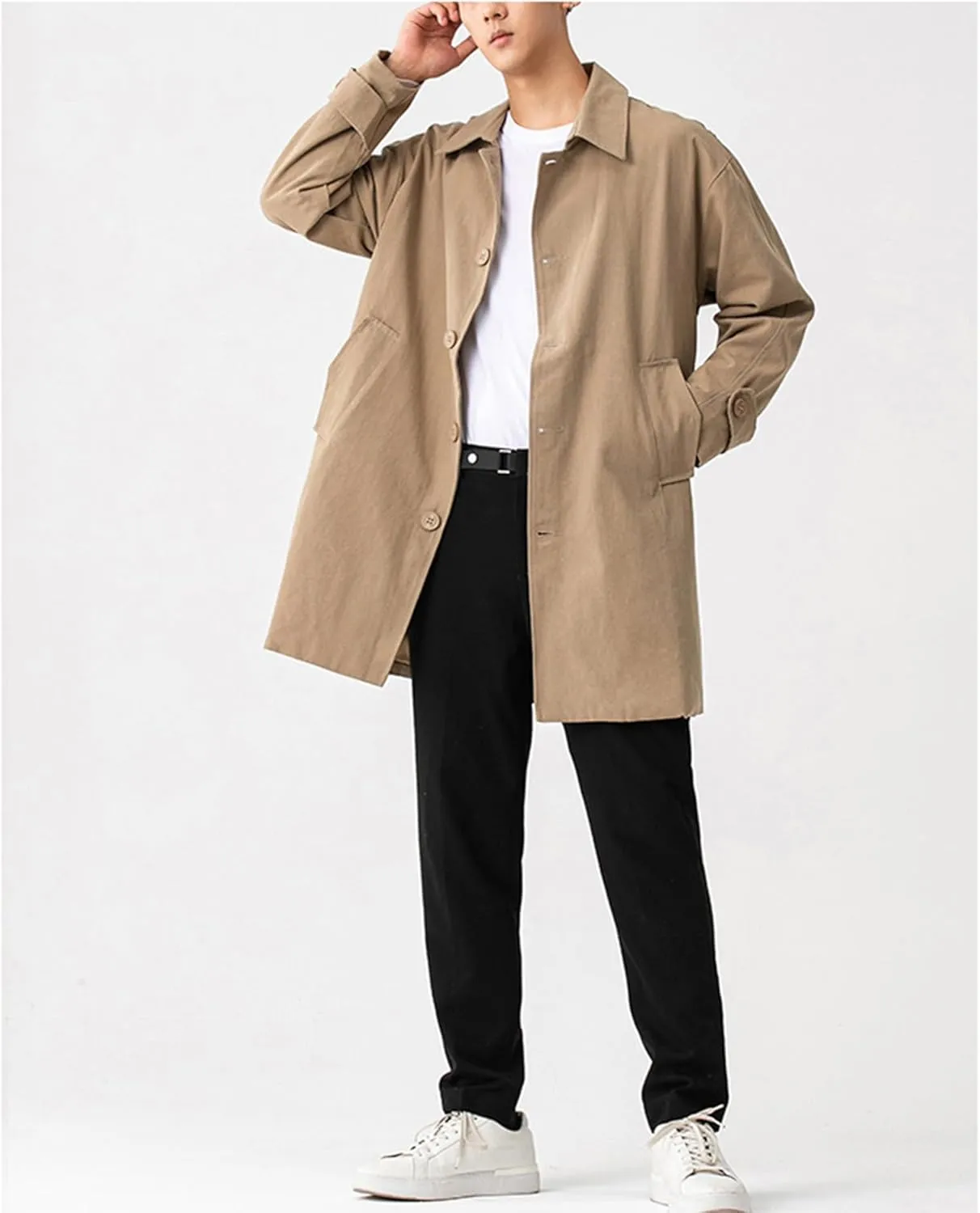 SOMTHRON Men's Trench Coat Slim Fit Single Breasted Casual Long Jacket Lightweight Lapel Fall Windbreaker Overcoat