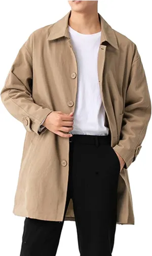 SOMTHRON Men's Trench Coat Slim Fit Single Breasted Casual Long Jacket Lightweight Lapel Fall Windbreaker Overcoat