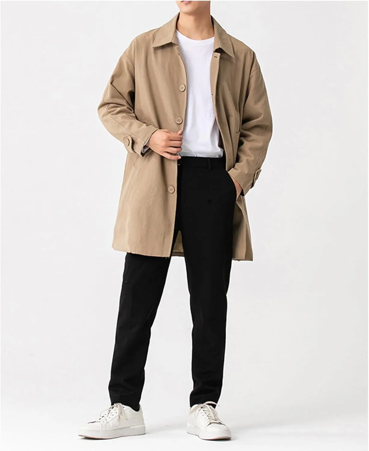 SOMTHRON Men's Trench Coat Slim Fit Single Breasted Casual Long Jacket Lightweight Lapel Fall Windbreaker Overcoat