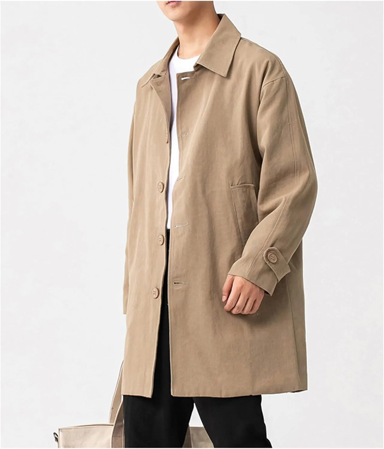 SOMTHRON Men's Trench Coat Slim Fit Single Breasted Casual Long Jacket Lightweight Lapel Fall Windbreaker Overcoat