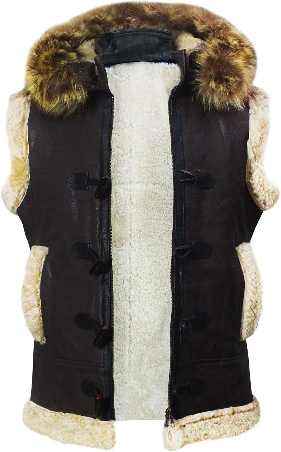 SpazeUp Mens Sheepskin Leather Jacket - Faux Shearling Brown Real Leather Bomber Jackets for Men