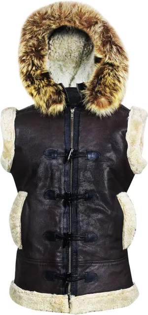 SpazeUp Mens Sheepskin Leather Jacket - Faux Shearling Brown Real Leather Bomber Jackets for Men