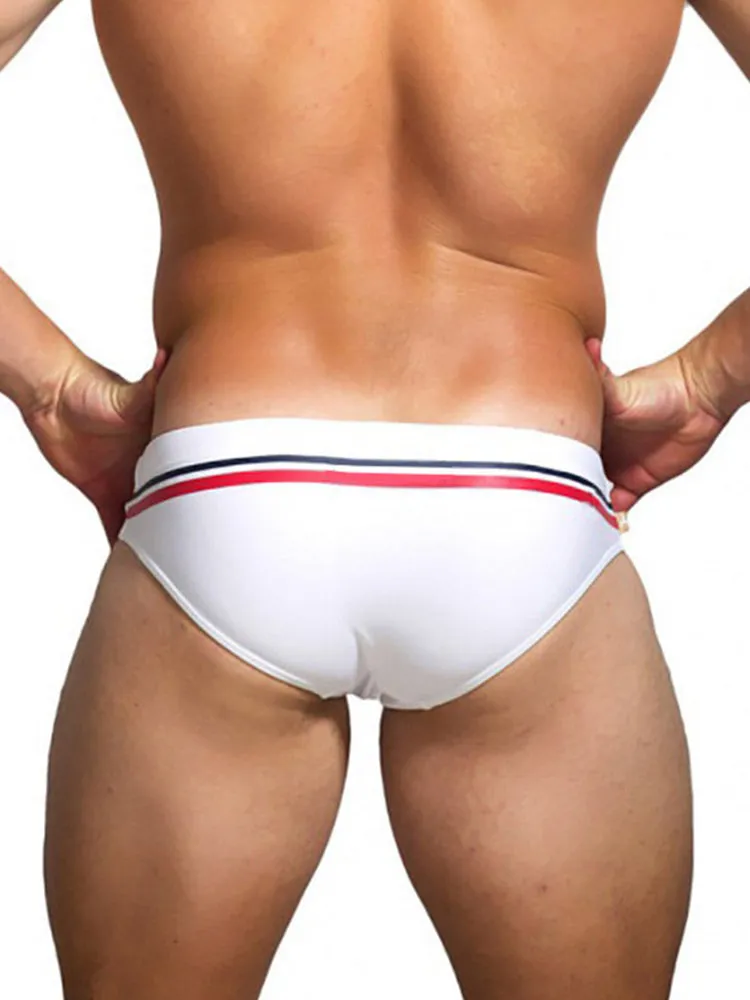 Sports Men's Striped Drawstring Swim Briefs