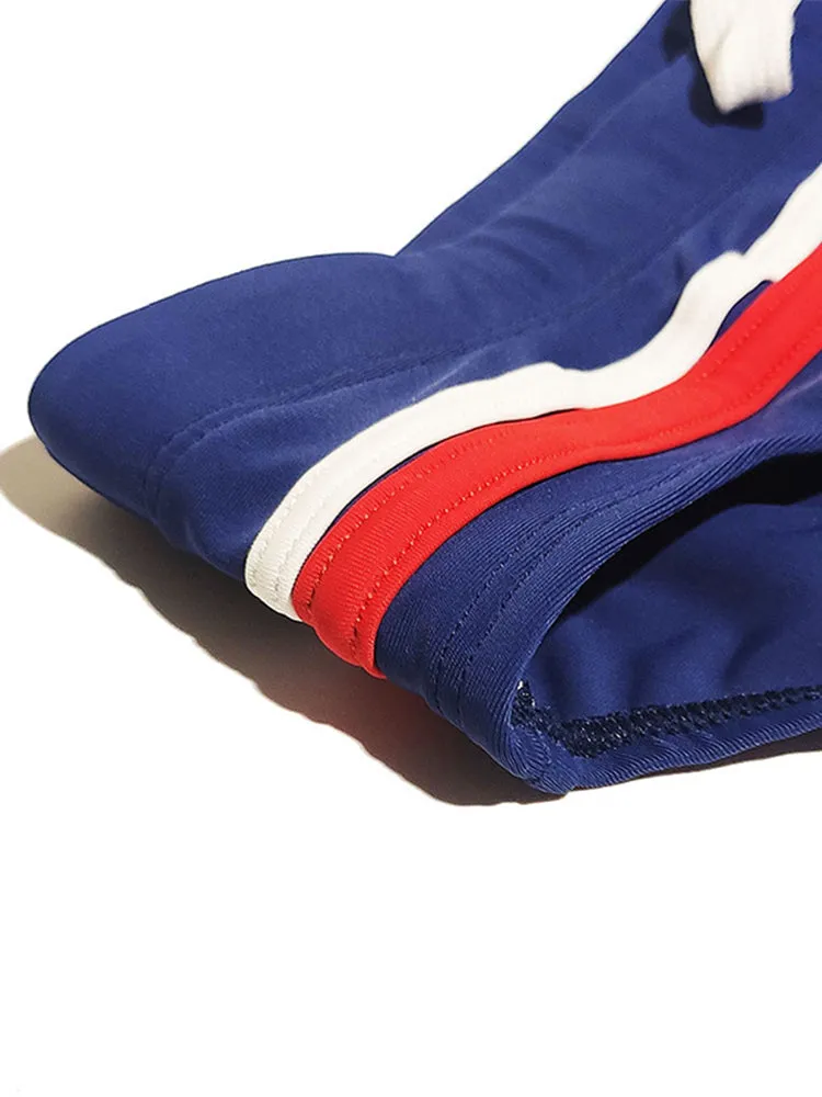 Sports Men's Striped Drawstring Swim Briefs