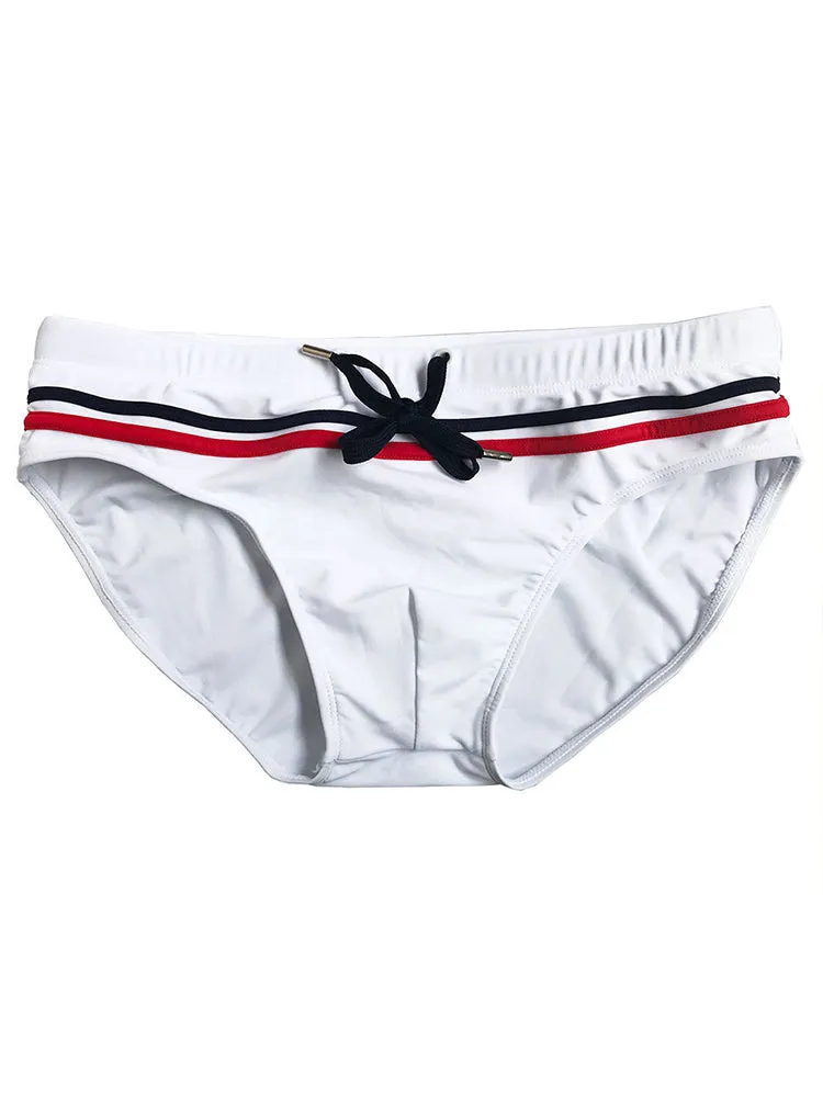 Sports Men's Striped Drawstring Swim Briefs