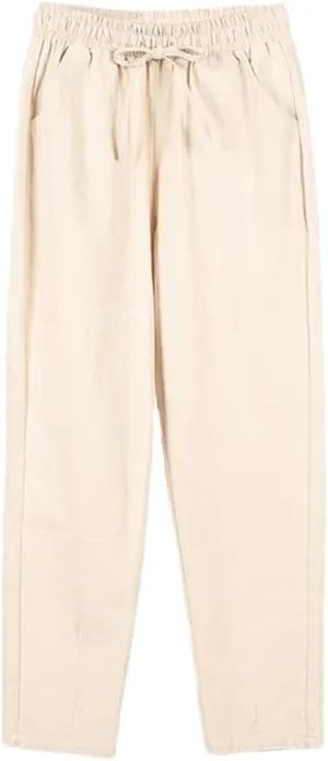 Spring Summer Pants for Women - Cotton Linen Solid Color, Elastic Waist, Casual Female Trousers