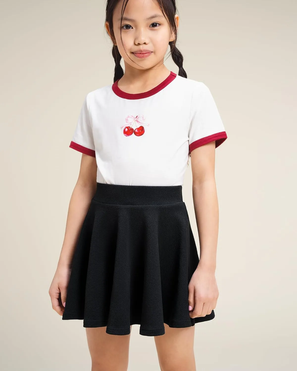 Stelle Girls Skirt Casual Flare Plain Pleated Stretch Waist Skater Skirts Uniform Skorts with Built in Shorts 5-15 Years