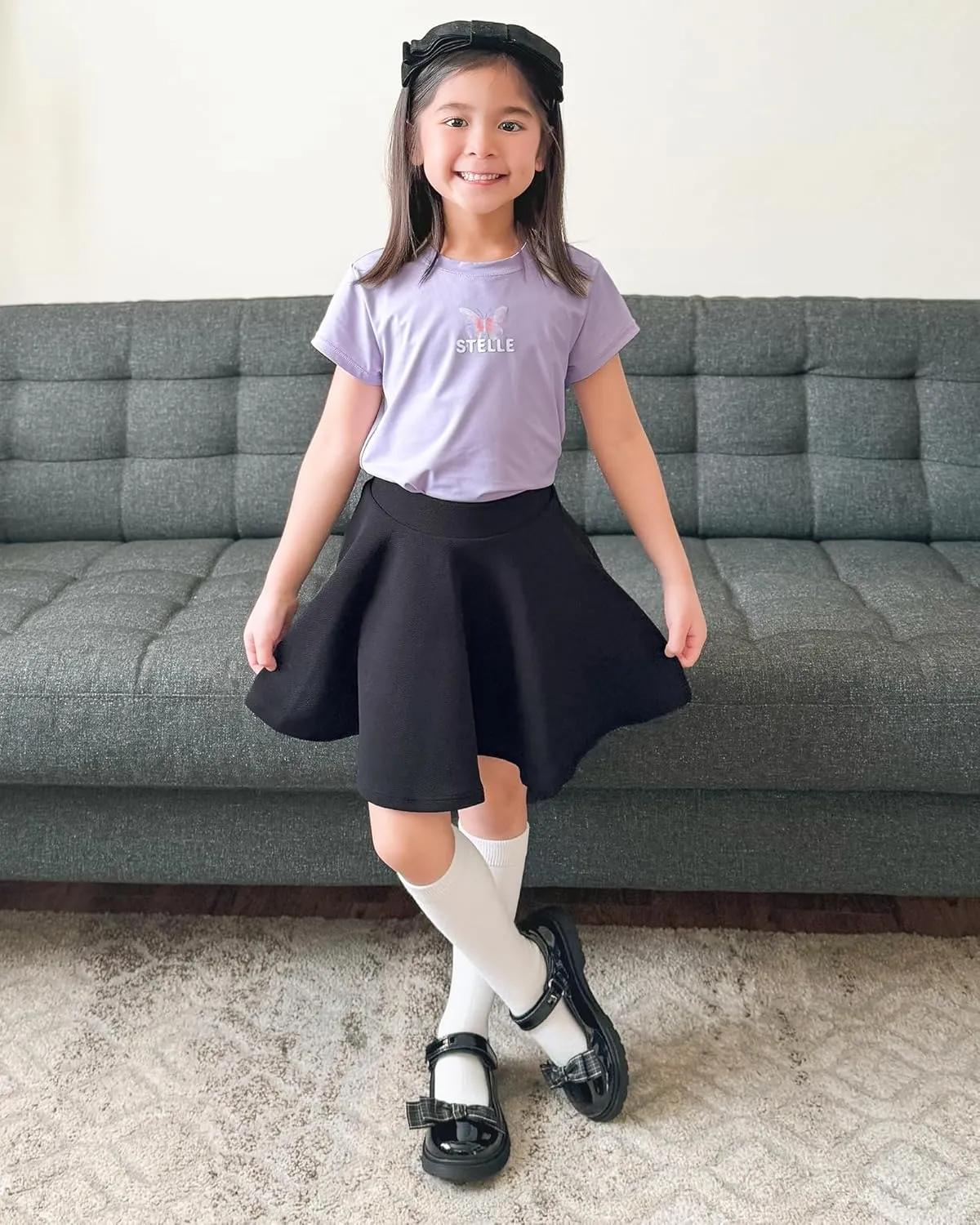 Stelle Girls Skirt Casual Flare Plain Pleated Stretch Waist Skater Skirts Uniform Skorts with Built in Shorts 5-15 Years