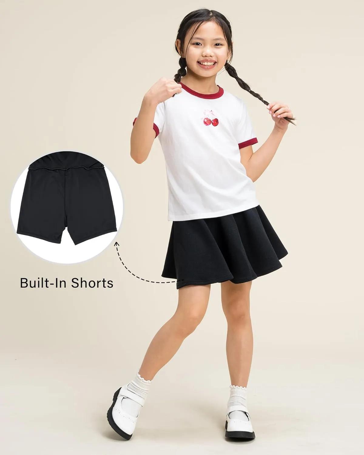 Stelle Girls Skirt Casual Flare Plain Pleated Stretch Waist Skater Skirts Uniform Skorts with Built in Shorts 5-15 Years