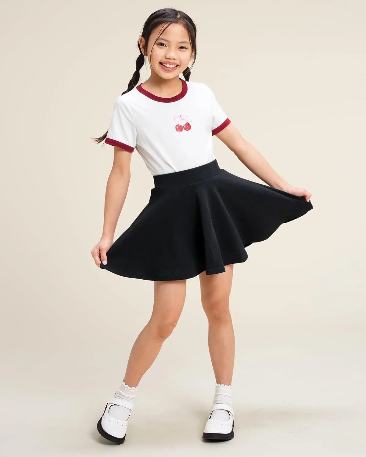 Stelle Girls Skirt Casual Flare Plain Pleated Stretch Waist Skater Skirts Uniform Skorts with Built in Shorts 5-15 Years