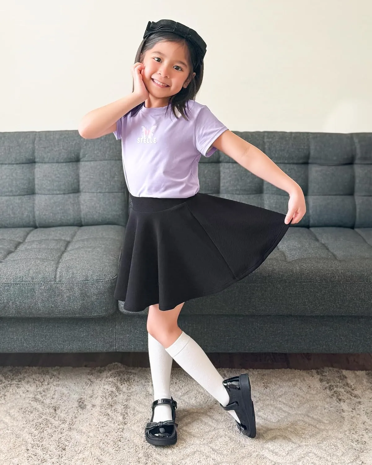 Stelle Girls Skirt Casual Flare Plain Pleated Stretch Waist Skater Skirts Uniform Skorts with Built in Shorts 5-15 Years